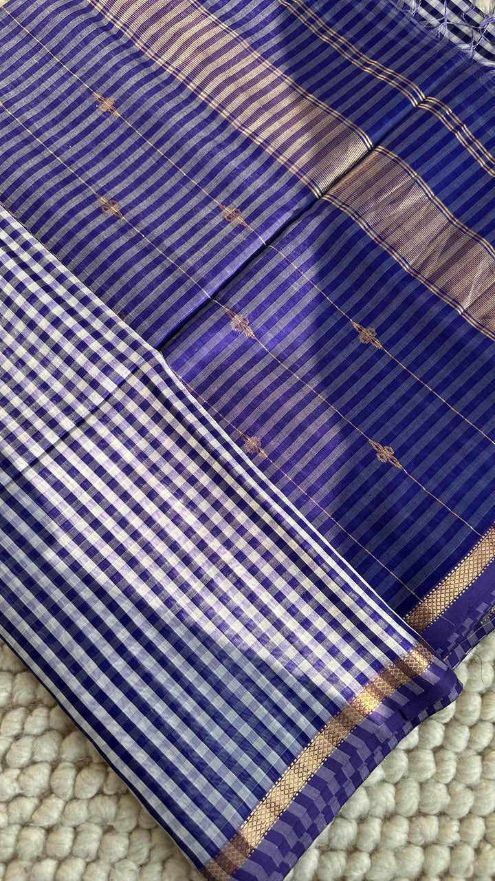 ROYAL PURPLE CHECKS - PREMIUM HANDWOVEN MAHESHWARI SILK BY COTTON SAREE (DISPATCH TIME IS 10-15 DAYS)