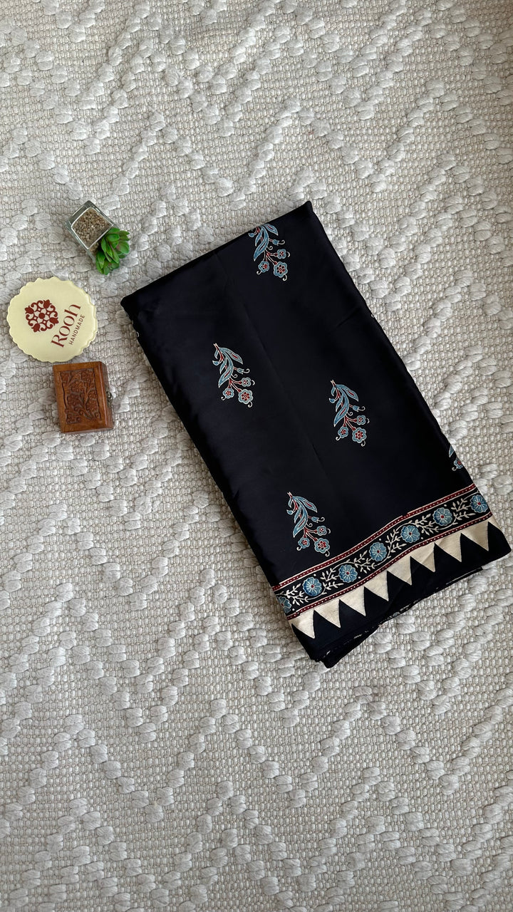 RAATRI - PREMIUM AJRAKH HAND BLOCK PRINTED MODAL SILK SAREE