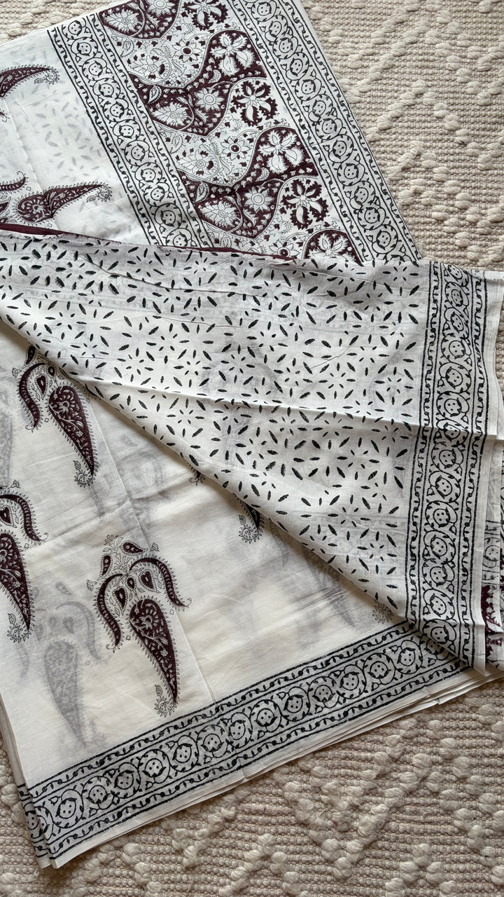BAGRU HAND BLOCK PRINTED SOFT MULMUL COTTON SAREE- 103