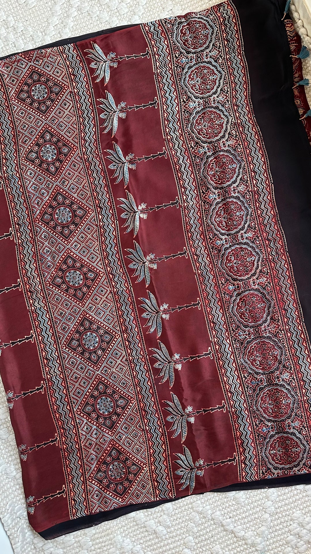 AARVI - PREMIUM AJRAKH HAND BLOCK PRINTED MODAL SILK SAREE