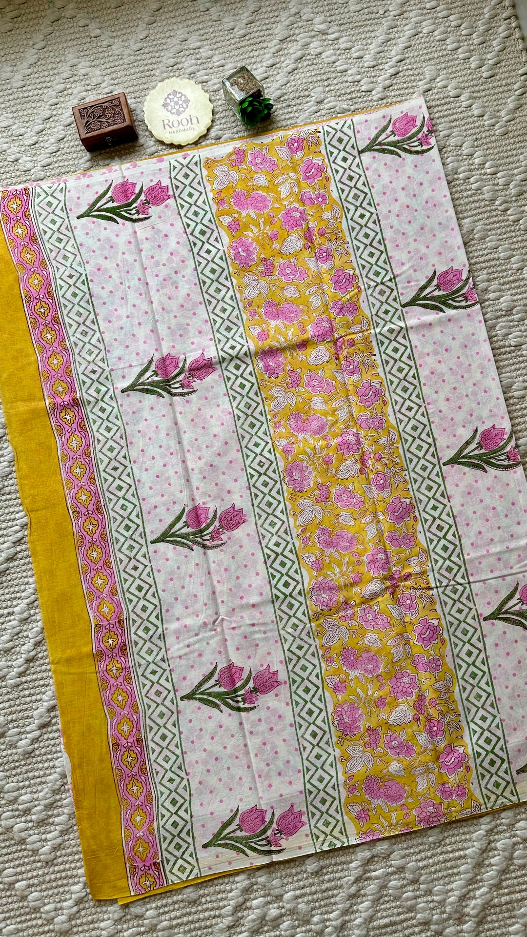 BAGRU HAND BLOCK PRINTED SOFT MULMUL COTTON SAREE- 074
