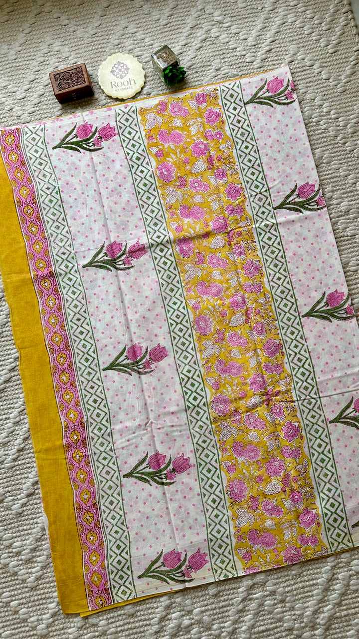 BAGRU HAND BLOCK PRINTED SOFT MULMUL COTTON SAREE- 074