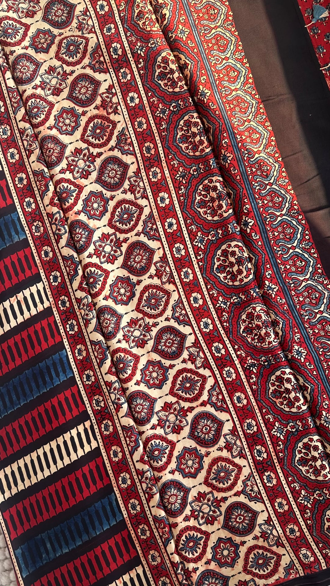 MADDER RED BLOOMS - PREMIUM HALF AND HALF AJRAKH HAND BLOCK PRINTED PREMIUM MODAL SILK SAREE