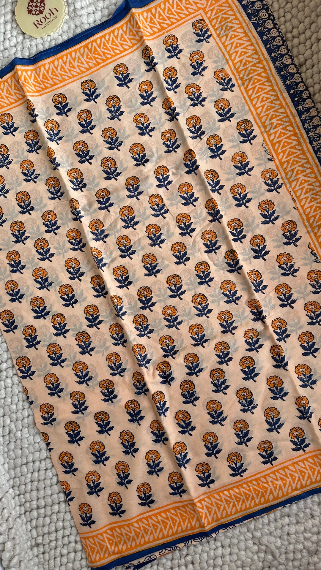 BAGRU HAND BLOCK PRINTED SOFT MULMUL COTTON SAREE- 142