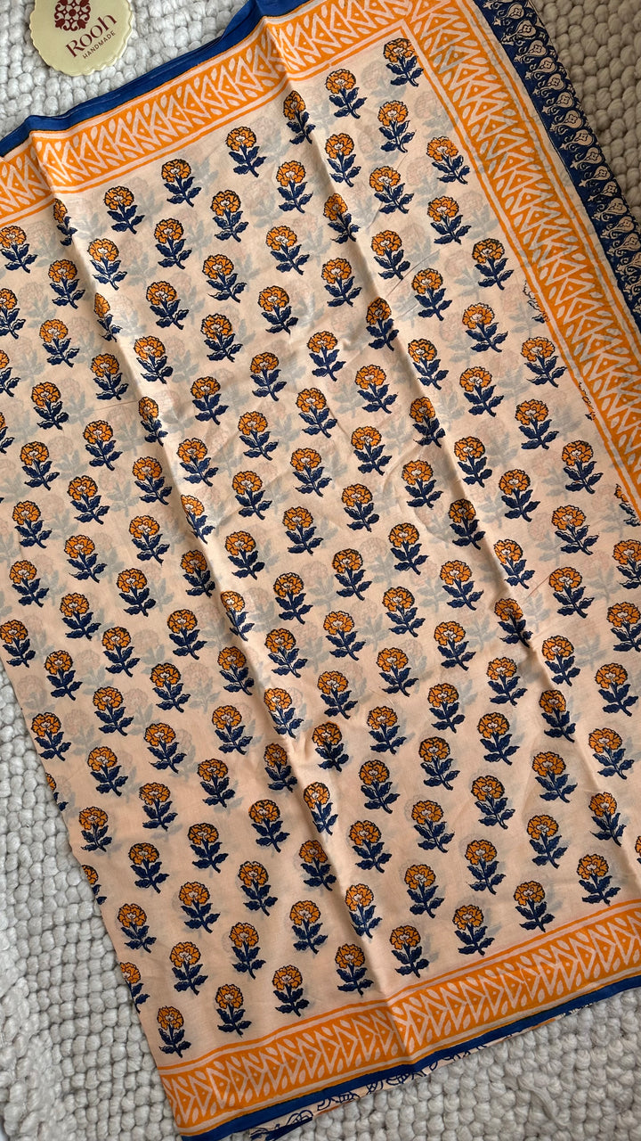BAGRU HAND BLOCK PRINTED SOFT MULMUL COTTON SAREE- 142