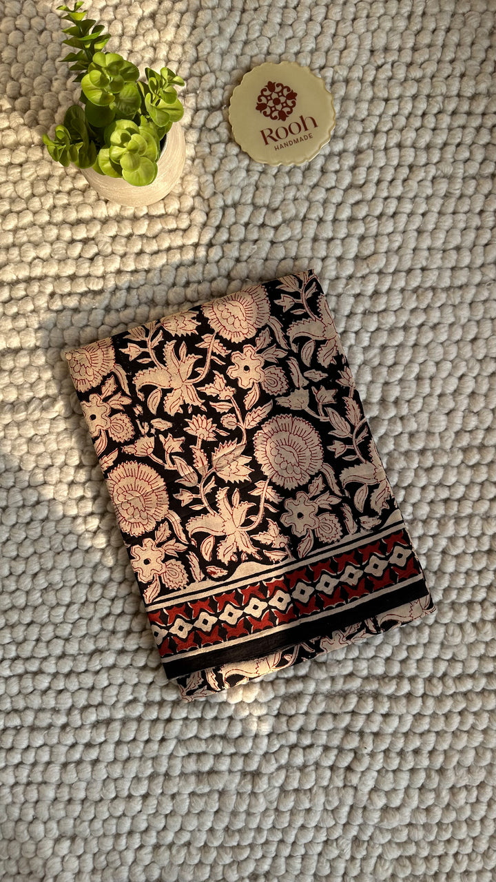 VANIKA - FLORAL BAGRU HAND BLOCK PRINTED SOFT MULMUL COTTON SAREE
