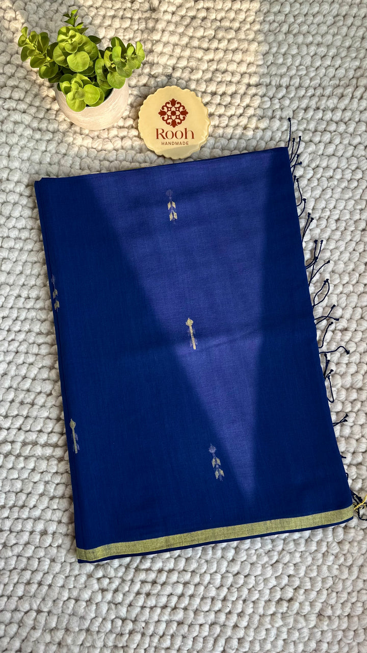 PREMIUM JAMDANI WEAVE HANDWOVEN AND HANDSPUN COTTON SAREE - SAPPHIRE BLUE