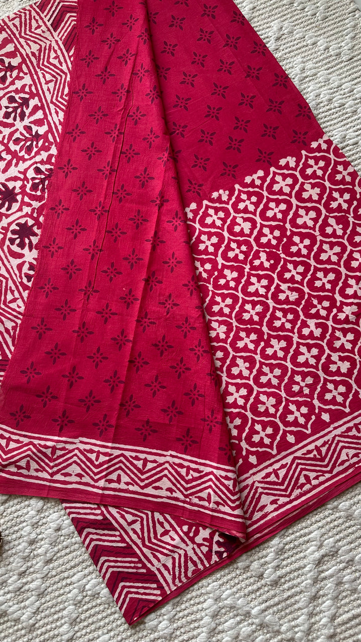 BAGRU HAND BLOCK PRINTED SOFT MULMUL COTTON SAREE- 096