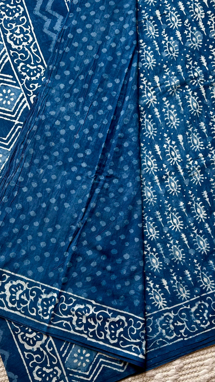 BAGRU HAND BLOCK PRINTED SOFT MULMUL COTTON SAREE- 099