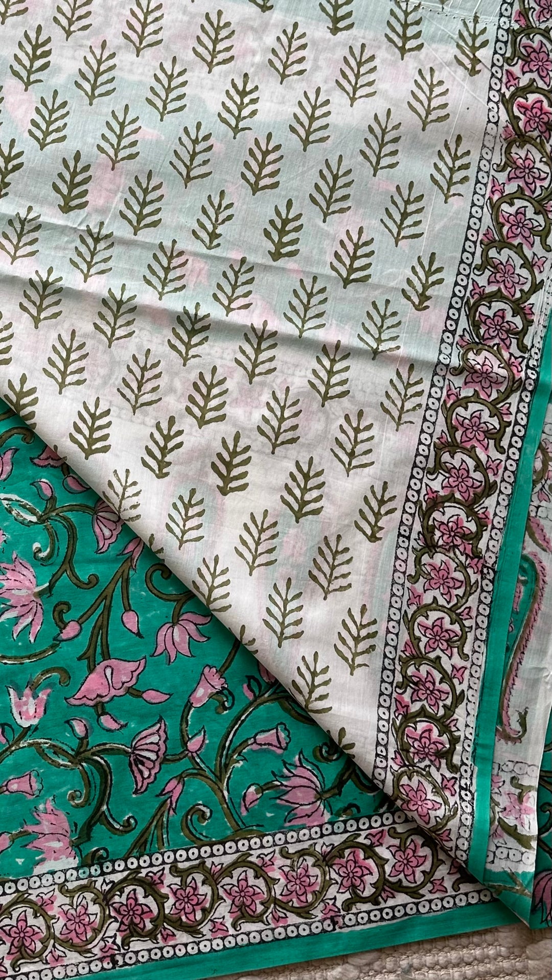 BAGRU HAND BLOCK PRINTED SOFT MULMUL COTTON SAREE- 097