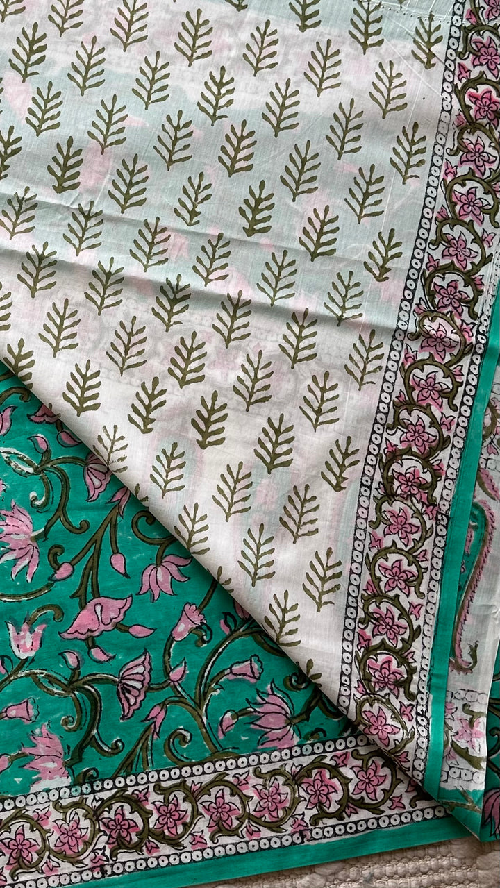 BAGRU HAND BLOCK PRINTED SOFT MULMUL COTTON SAREE- 097