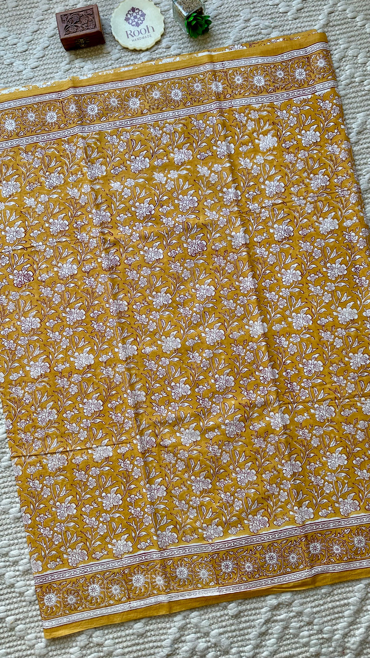 BAGRU HAND BLOCK PRINTED SOFT MULMUL COTTON SAREE- 075
