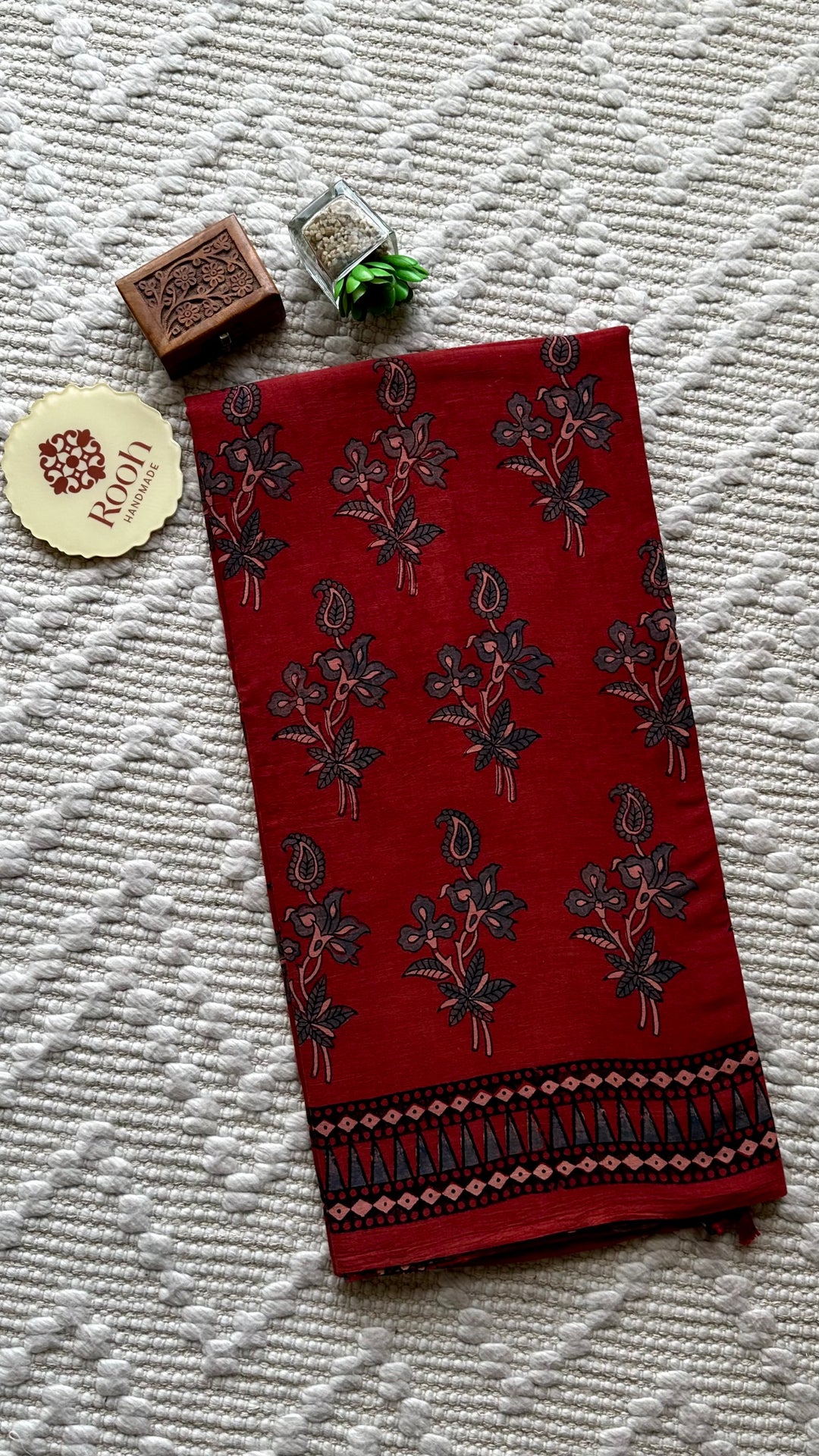 PREMIUM AJRAKH HAND BLOCK PRINTED PURE SOFT COTTON SAREE- 002