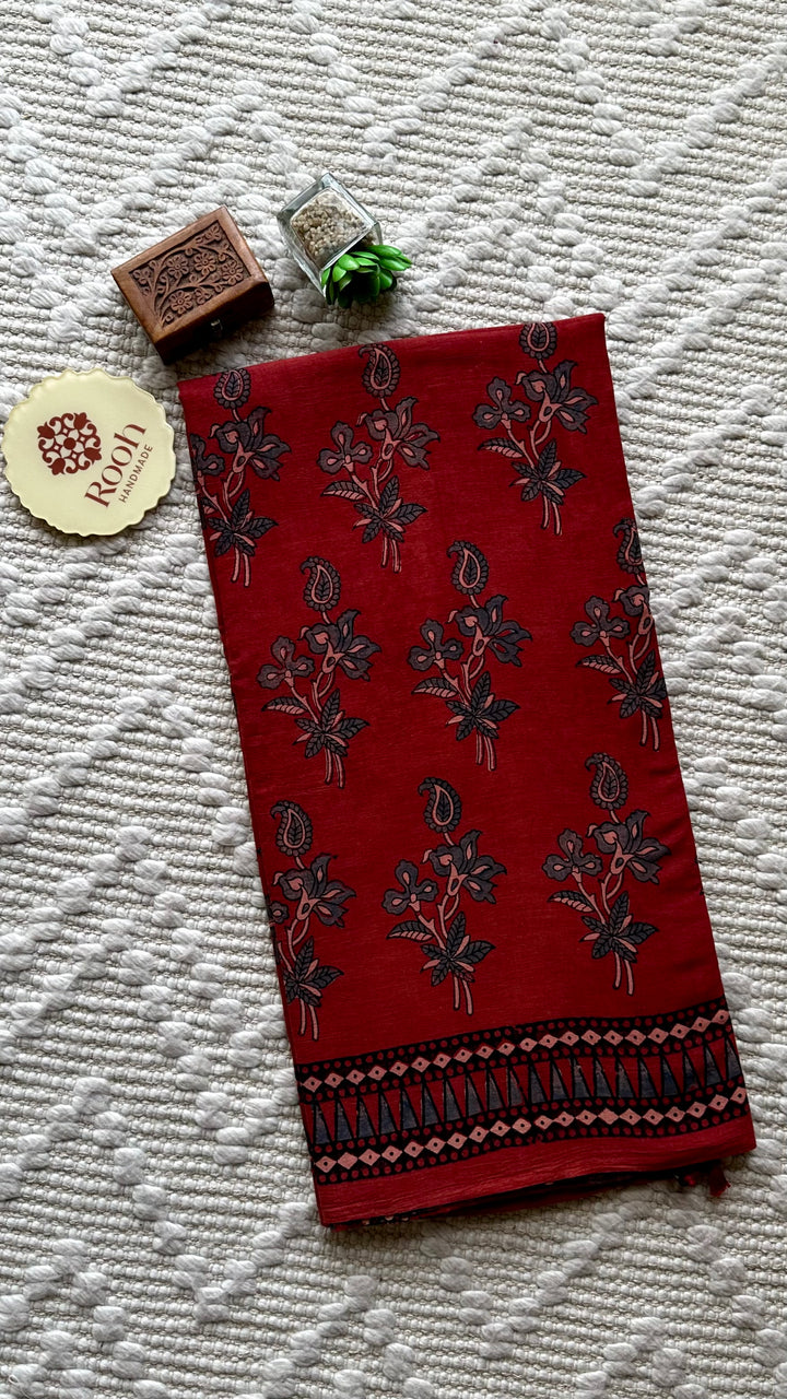 PREMIUM AJRAKH HAND BLOCK PRINTED PURE SOFT COTTON SAREE- 002
