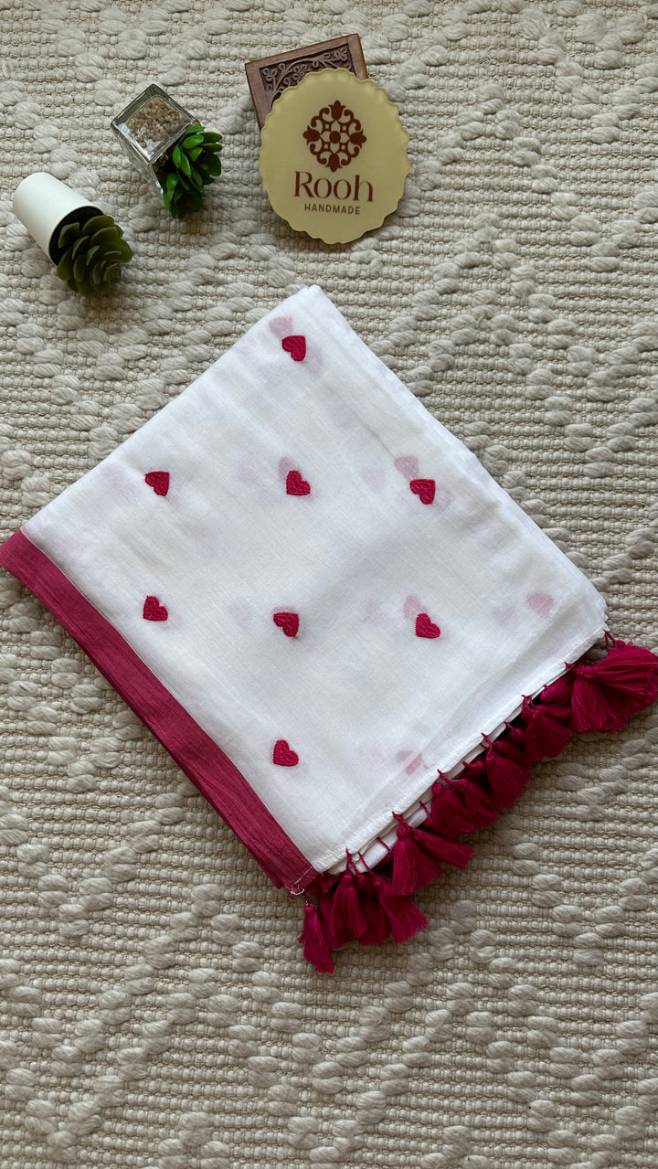 DIL - WHITE & PINK SUPER SOFT MUL COTTON SAREE