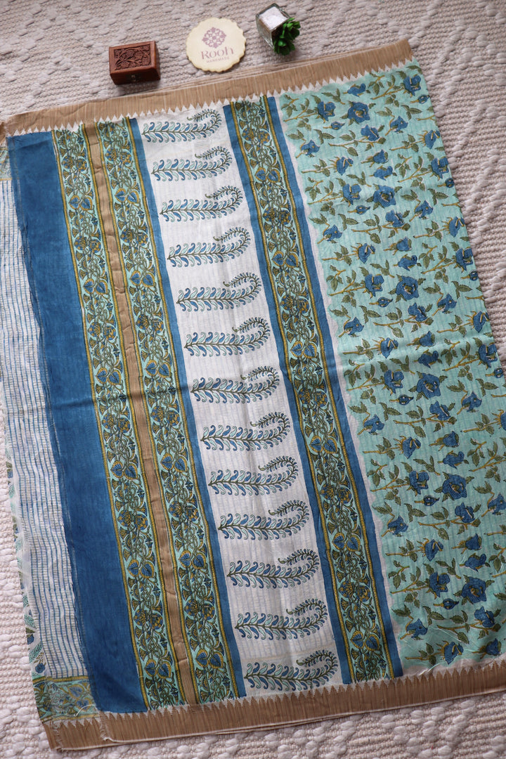 SANGANERI HAND BLOCK PRINTED SILK COTTON SAREE- 004