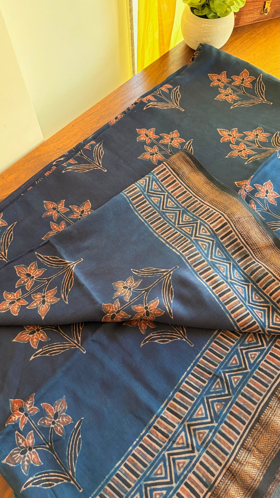 AJRAKH HAND BLOCK PRINTED MAHESHWARI SILK COTTON SAREE - 04