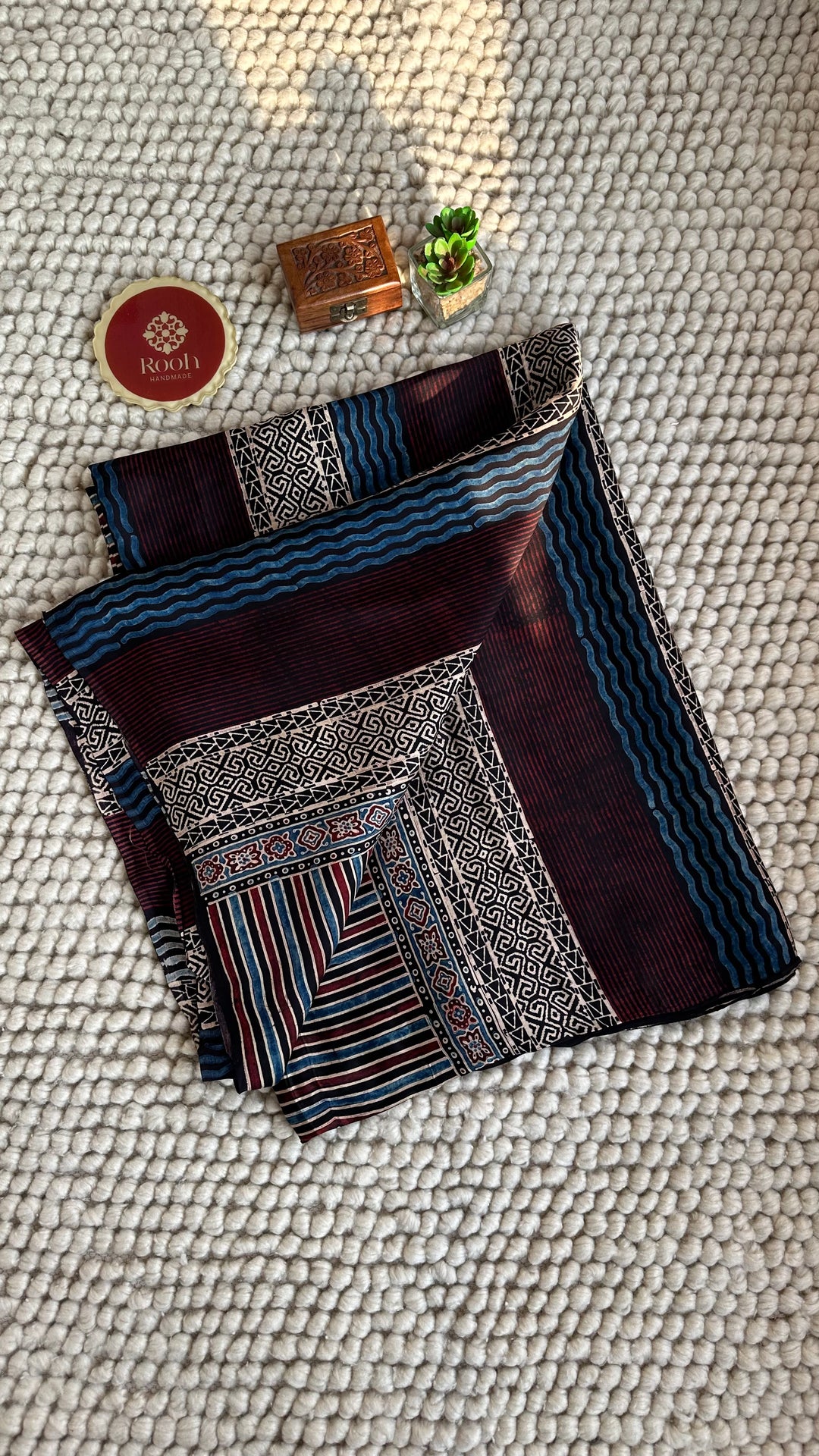 ABSTRACT DREAMS - AJRAKH HAND BLOCK PRINTED PREMIUM MODAL SILK SAREE