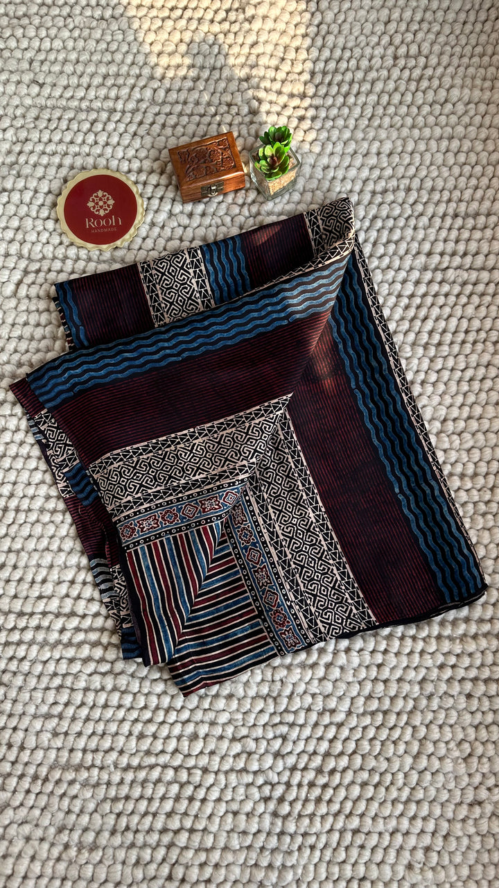ABSTRACT DREAMS - AJRAKH HAND BLOCK PRINTED PREMIUM MODAL SILK SAREE