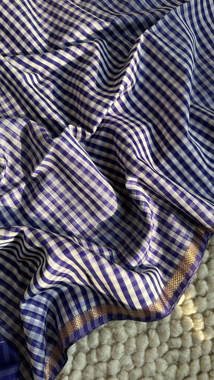 ROYAL PURPLE CHECKS - PREMIUM HANDWOVEN MAHESHWARI SILK BY COTTON SAREE (DISPATCH TIME IS 10-15 DAYS)