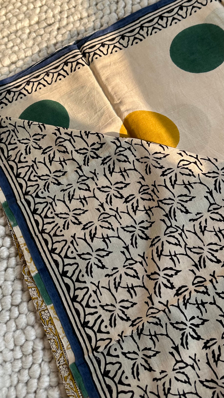 BAGRU HAND BLOCK PRINTED SOFT MULMUL COTTON SAREE- 118