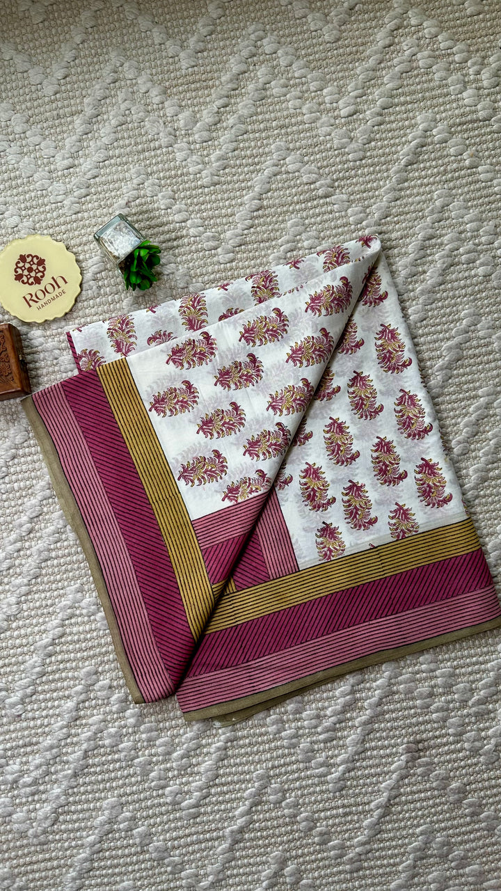 SANGANERI HAND BLOCK PRINTED SOFT MULMUL COTTON SAREE- 015
