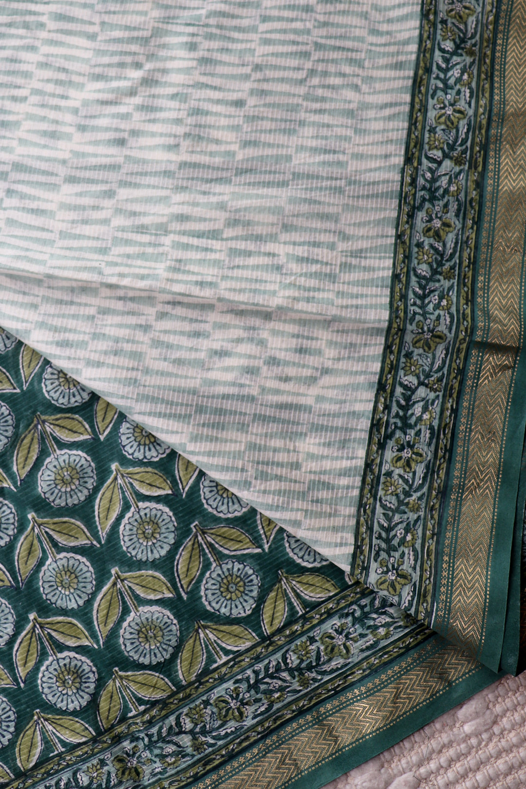 SANGANERI HAND BLOCK PRINTED SILK COTTON SAREE- 003