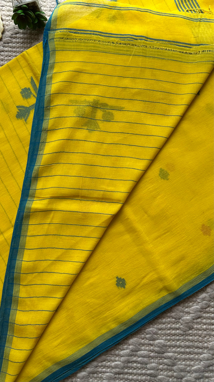 PREMIUM JAMDANI WEAVE HANDWOVEN AND HANDSPUN COTTON SAREE -  FRESH LEMON YELLOW
