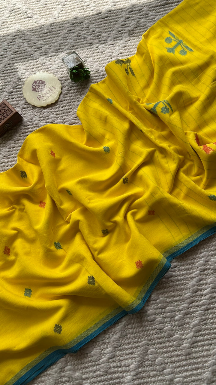 PREMIUM JAMDANI WEAVE HANDWOVEN AND HANDSPUN COTTON SAREE -  FRESH LEMON YELLOW