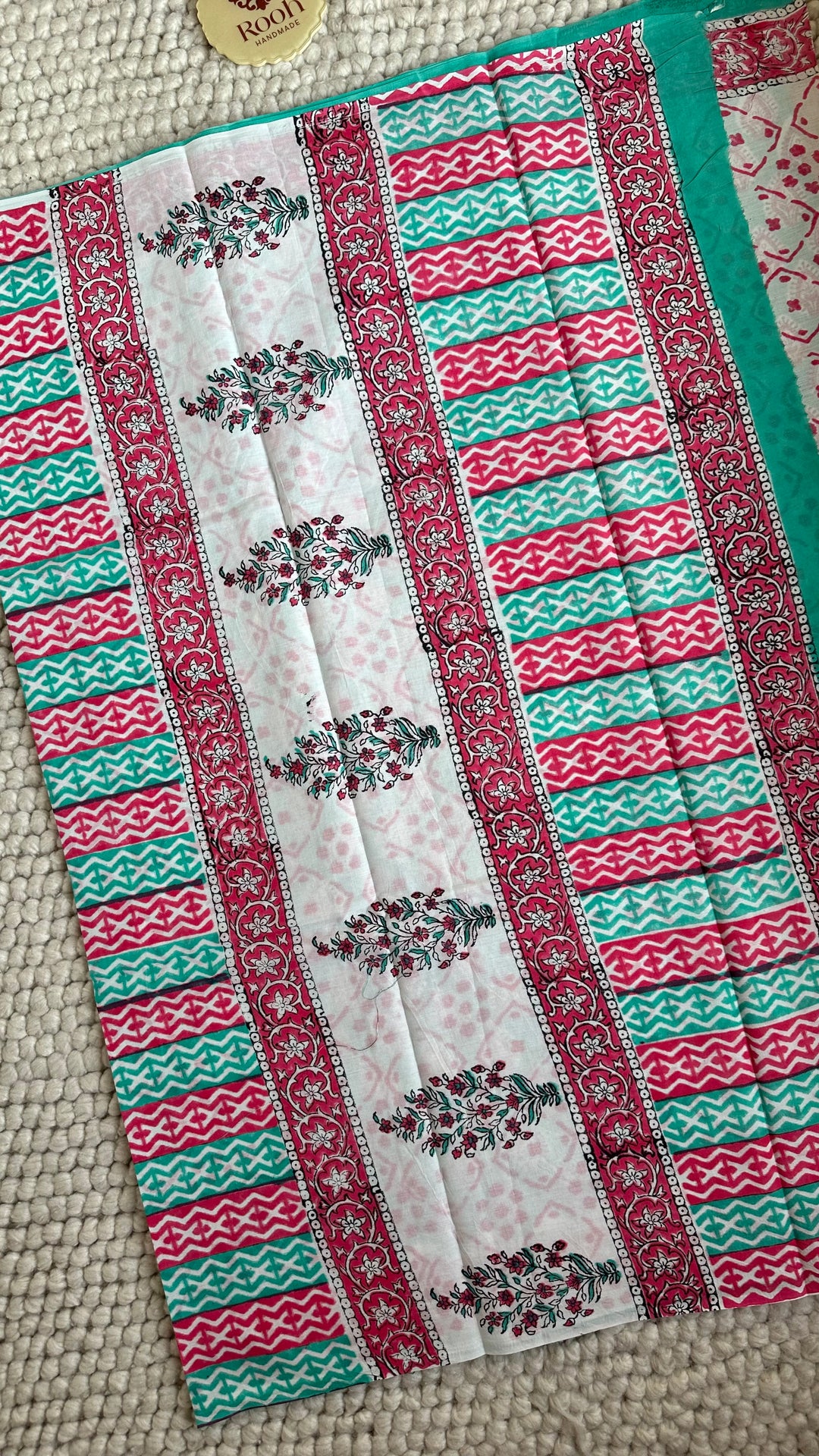 BAGRU HAND BLOCK PRINTED SOFT MULMUL COTTON SAREE- 148