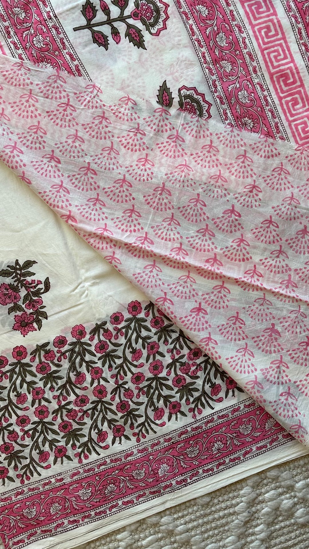 BAGRU HAND BLOCK PRINTED SOFT MULMUL COTTON SAREE- 055