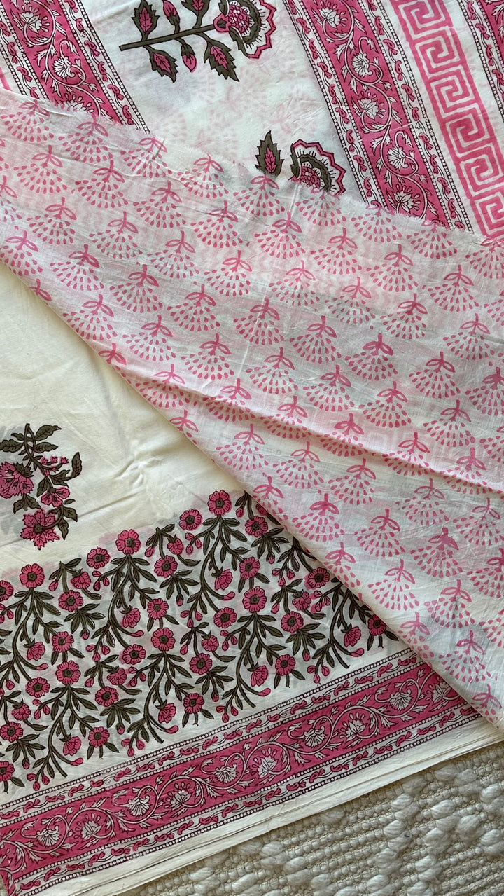 BAGRU HAND BLOCK PRINTED SOFT MULMUL COTTON SAREE- 055