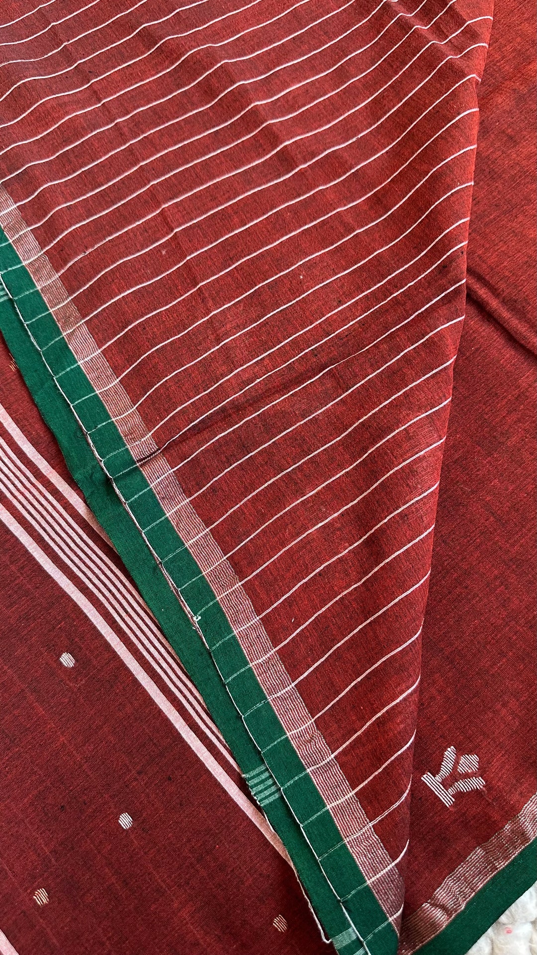 PREMIUM NEEDLE WORK JAMDANI HANDWOVEN AND HANDSPUN COTTON SAREE - RUST BROWN