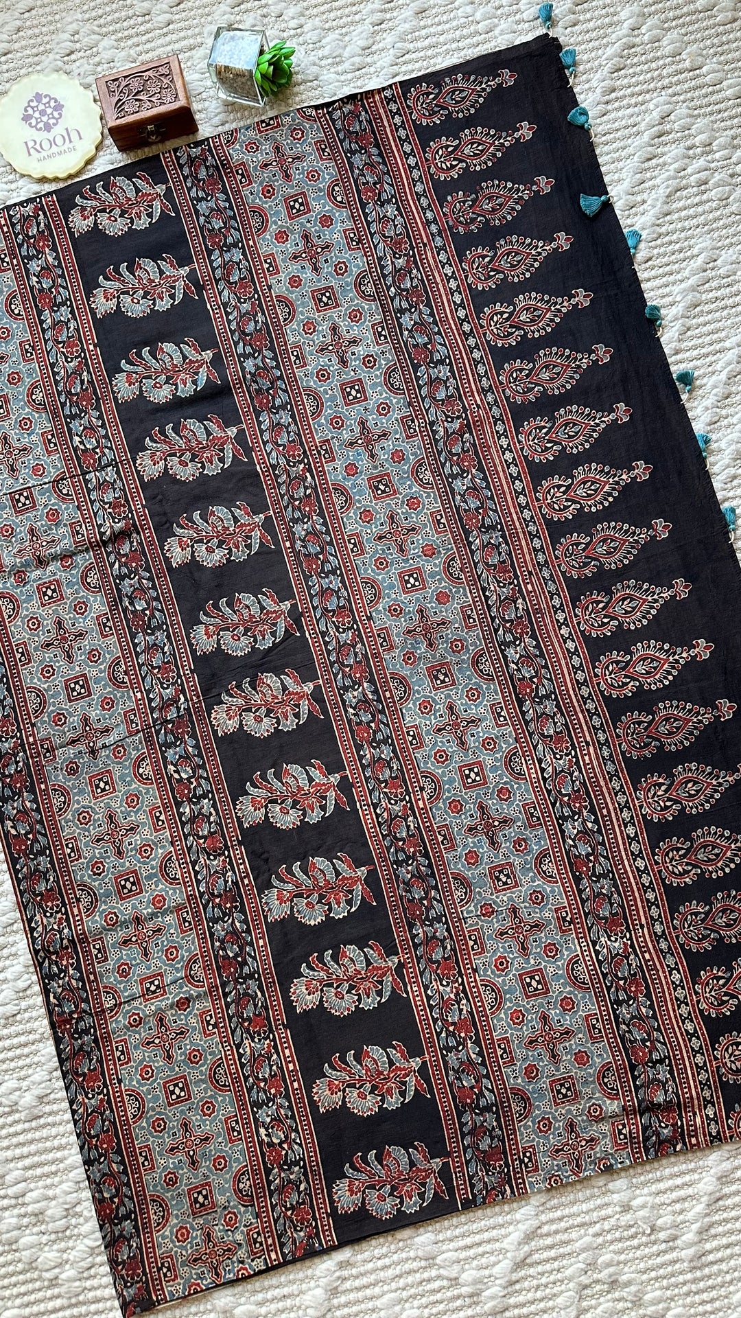 PREMIUM AJRAKH HAND BLOCK PRINTED PURE SOFT COTTON SAREE- 005