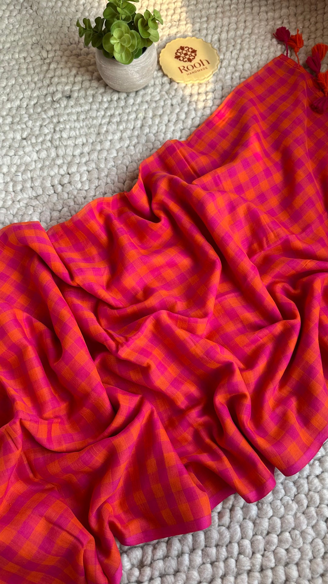 MULTICOLOUR CHECKS PURE SUPER SOFT MULMUL COTTON SAREE - 016