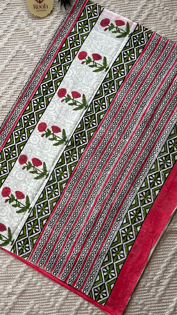 BAGRU HAND BLOCK PRINTED SOFT MULMUL COTTON SAREE- 066