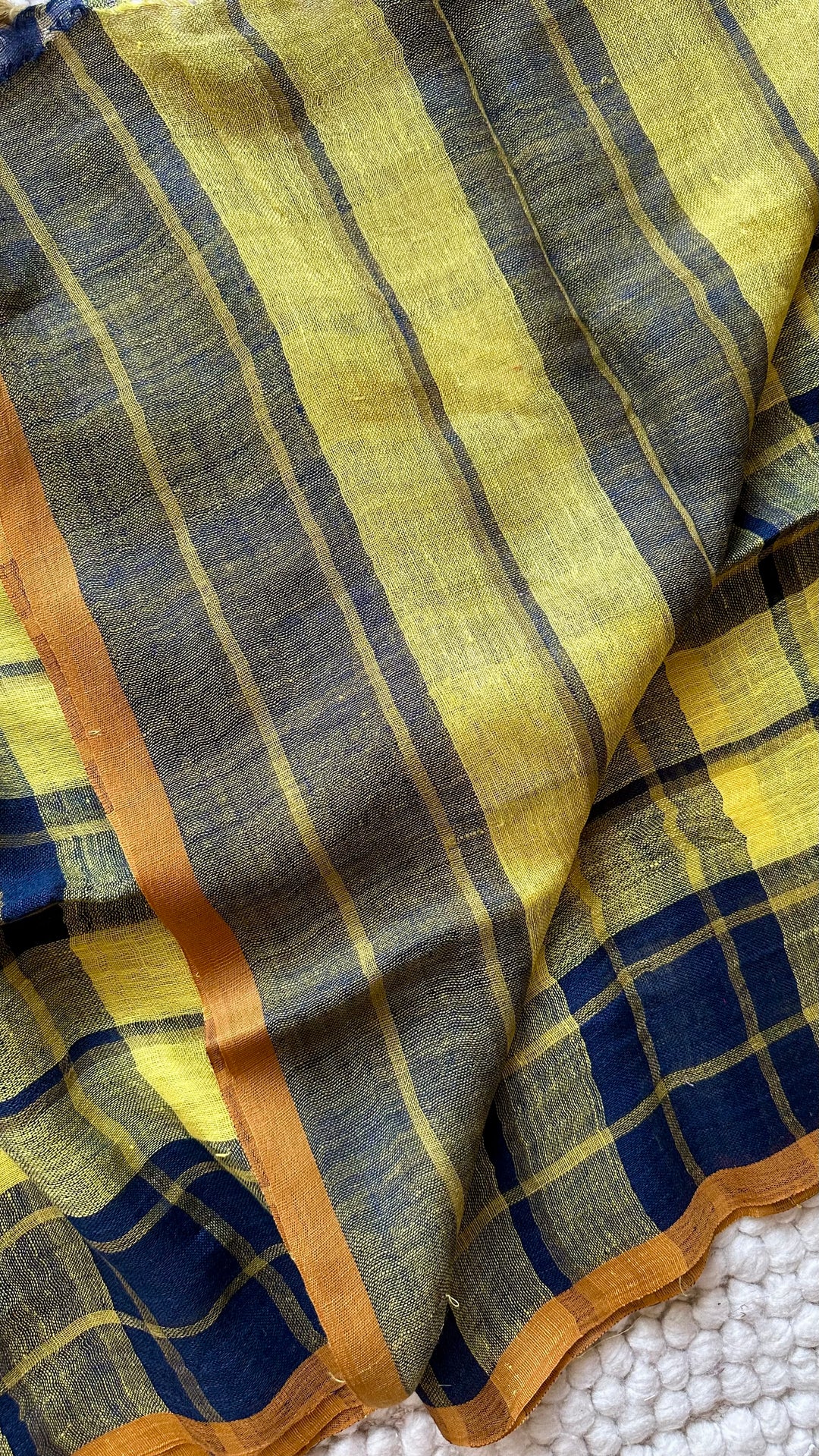 Multi Colour Checked Pure Handwoven Linen Saree - 010