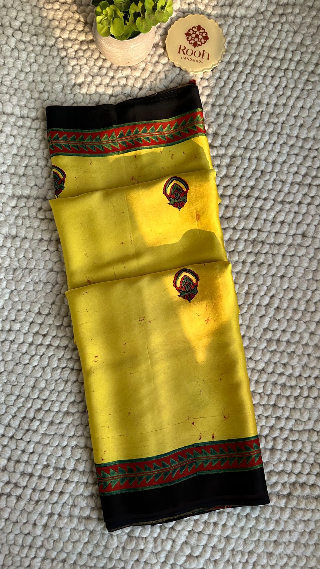 YELLOW CHARMS - AJRAKH HAND BLOCK MARBLE PRINTED PREMIUM MODAL SILK SAREE  (ONLY AVAILABLE ON PRE-ORDER - DISPATCH TIME IS 30-35 DAYS)