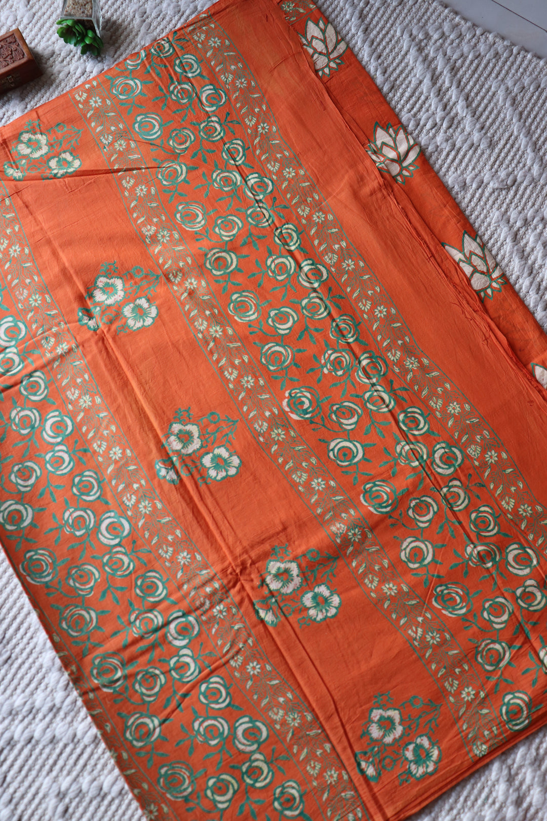 BAGRU HAND BLOCK PRINTED SOFT MULMUL COTTON SAREE- 069