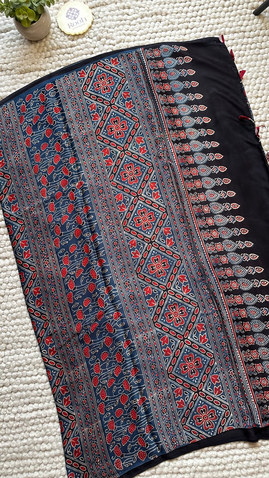 ROOH EXCLUSIVES- AJRAKH HAND BLOCK PRINTED PREMIUM MODAL SILK SAREE 21