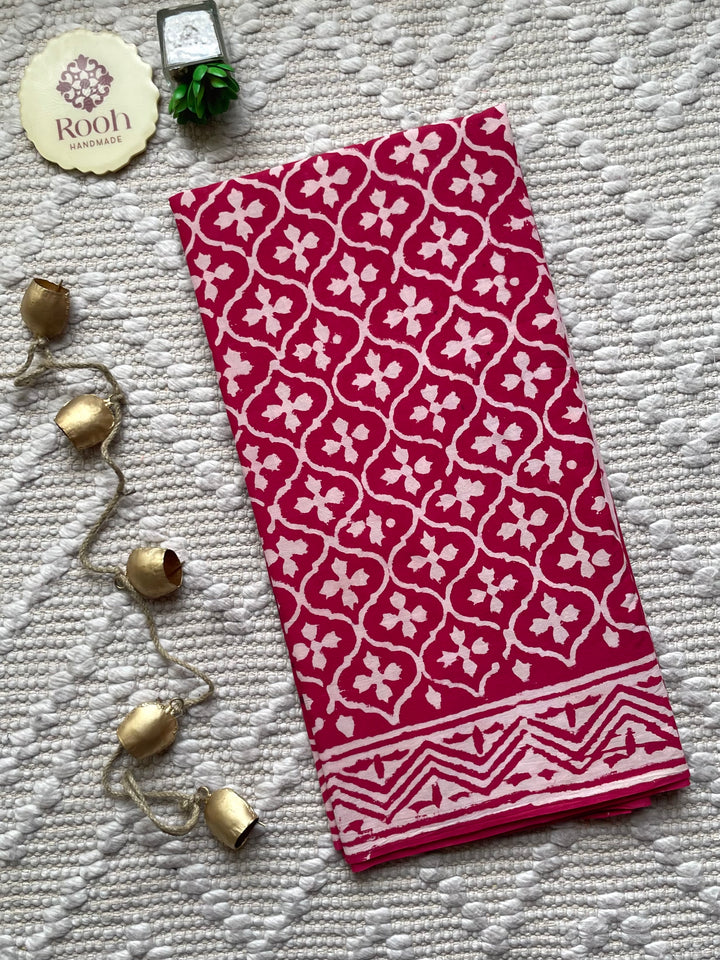 BAGRU HAND BLOCK PRINTED SOFT MULMUL COTTON SAREE- 096