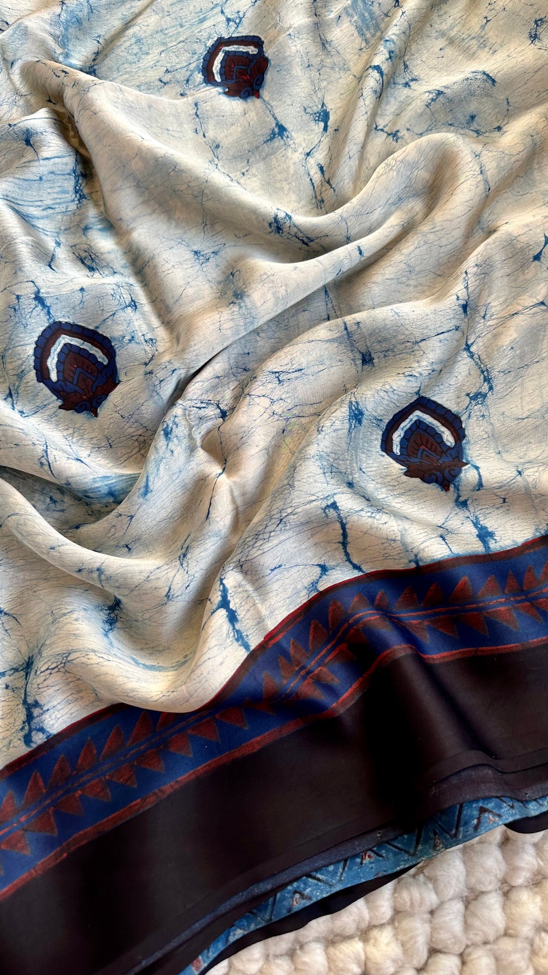 MARBLE INDIGO CHARMS  - AJRAKH HAND BLOCK PRINTED PREMIUM MODAL SILK SAREE