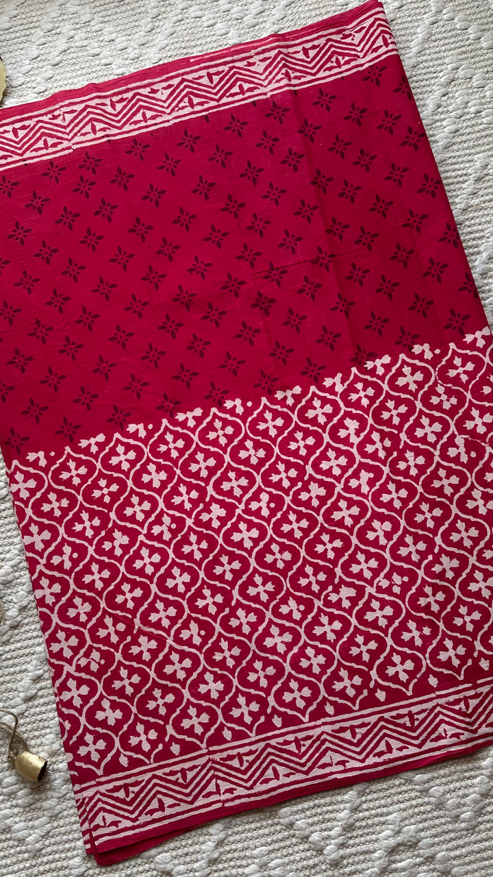 BAGRU HAND BLOCK PRINTED SOFT MULMUL COTTON SAREE- 096