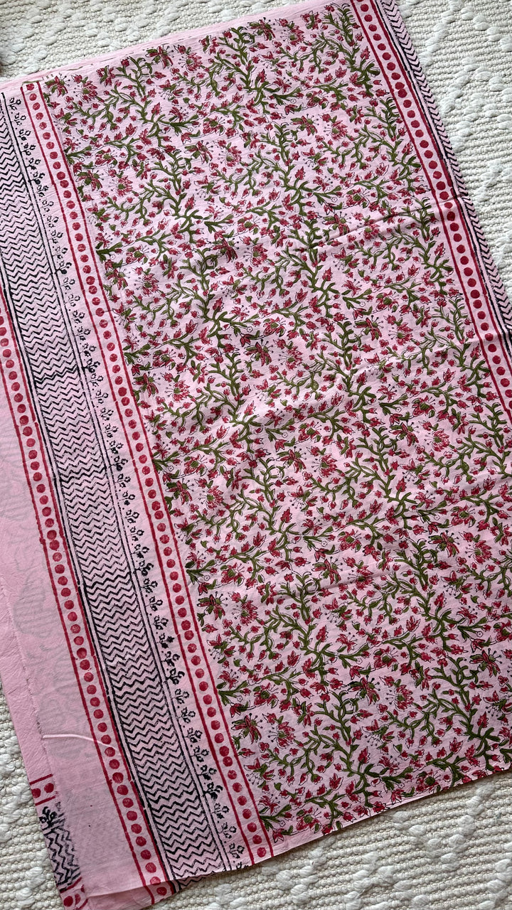 BAGRU HAND BLOCK PRINTED SOFT MULMUL COTTON SAREE- 095