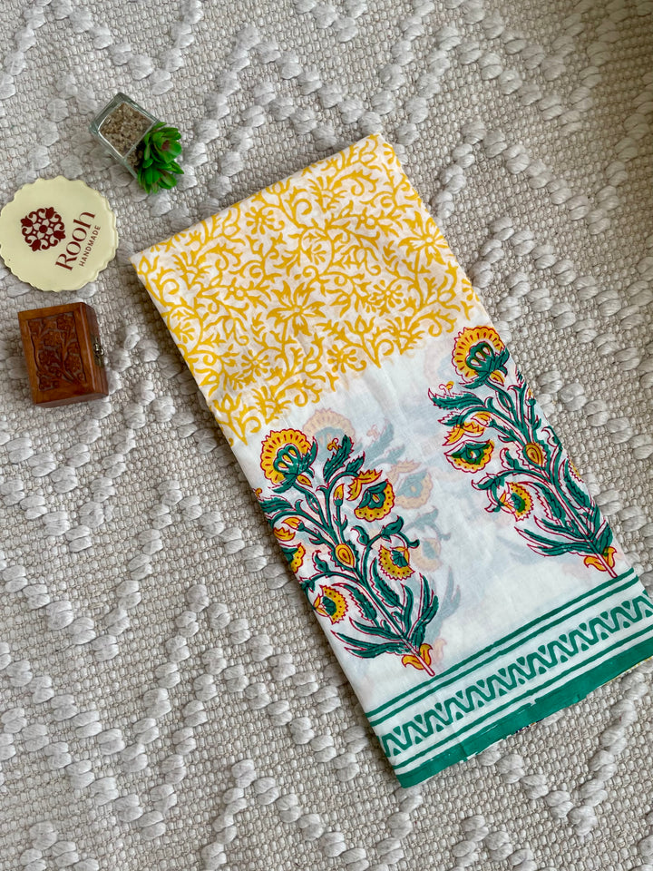 BAGRU HAND BLOCK PRINTED SOFT MULMUL COTTON SAREE- 050