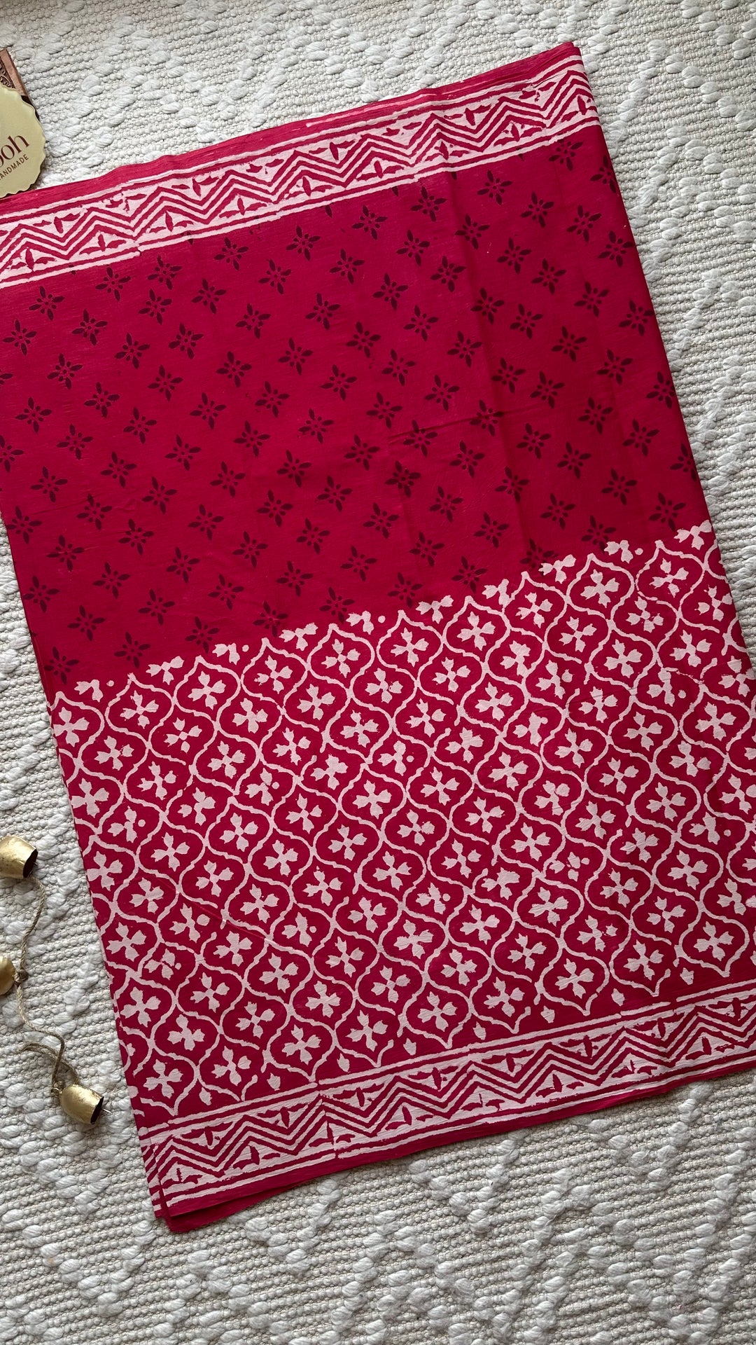 BAGRU HAND BLOCK PRINTED SOFT MULMUL COTTON SAREE- 096