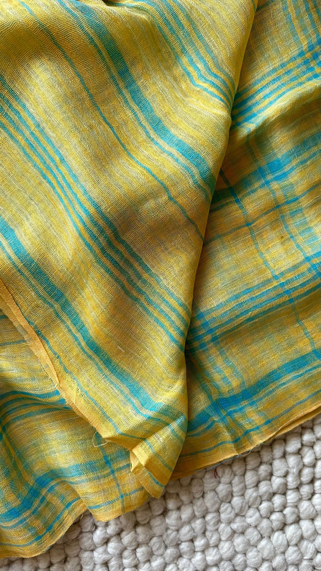 Multi Colour Checked Pure Handwoven Linen Saree - 005