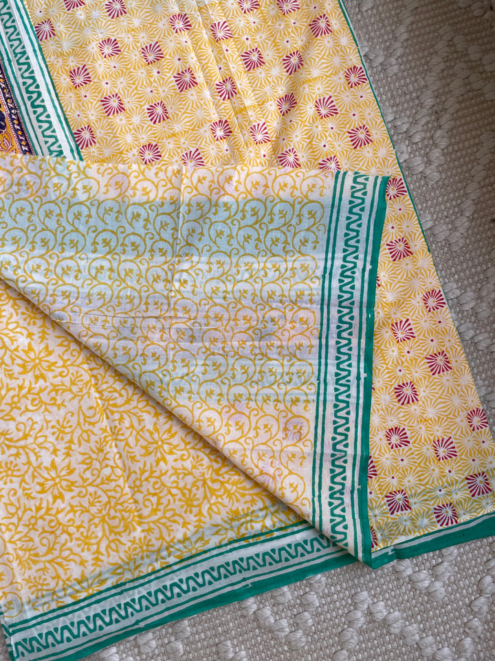 BAGRU HAND BLOCK PRINTED SOFT MULMUL COTTON SAREE- 050