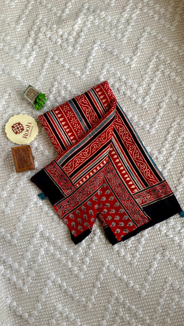 RAAHINI - MADDER RED PREMIUM AJRAKH HAND BLOCK PRINTED MODAL SILK SAREE