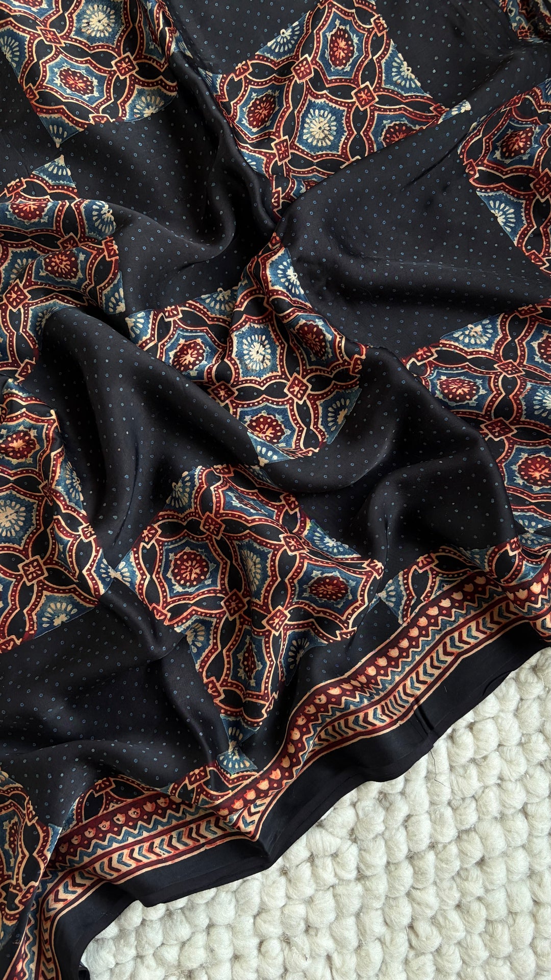 ROOH EXCLUSIVES- AJRAKH HAND BLOCK PRINTED PREMIUM MODAL SILK SAREE 07